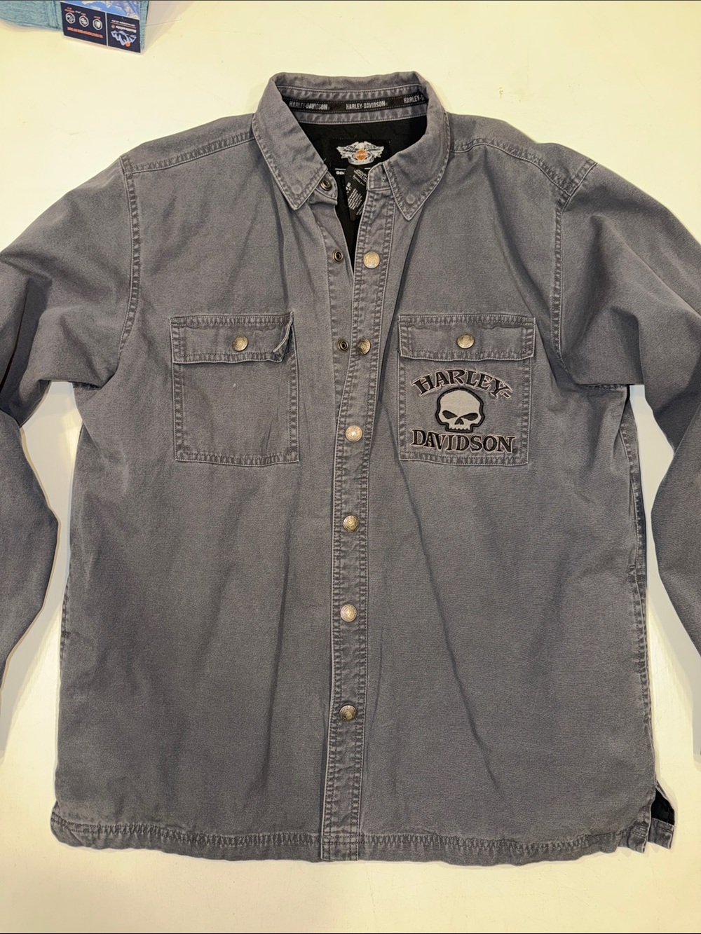 Harley-Davidson Gray Button-Front Workshirt with Chest Patch Shirt Jacket